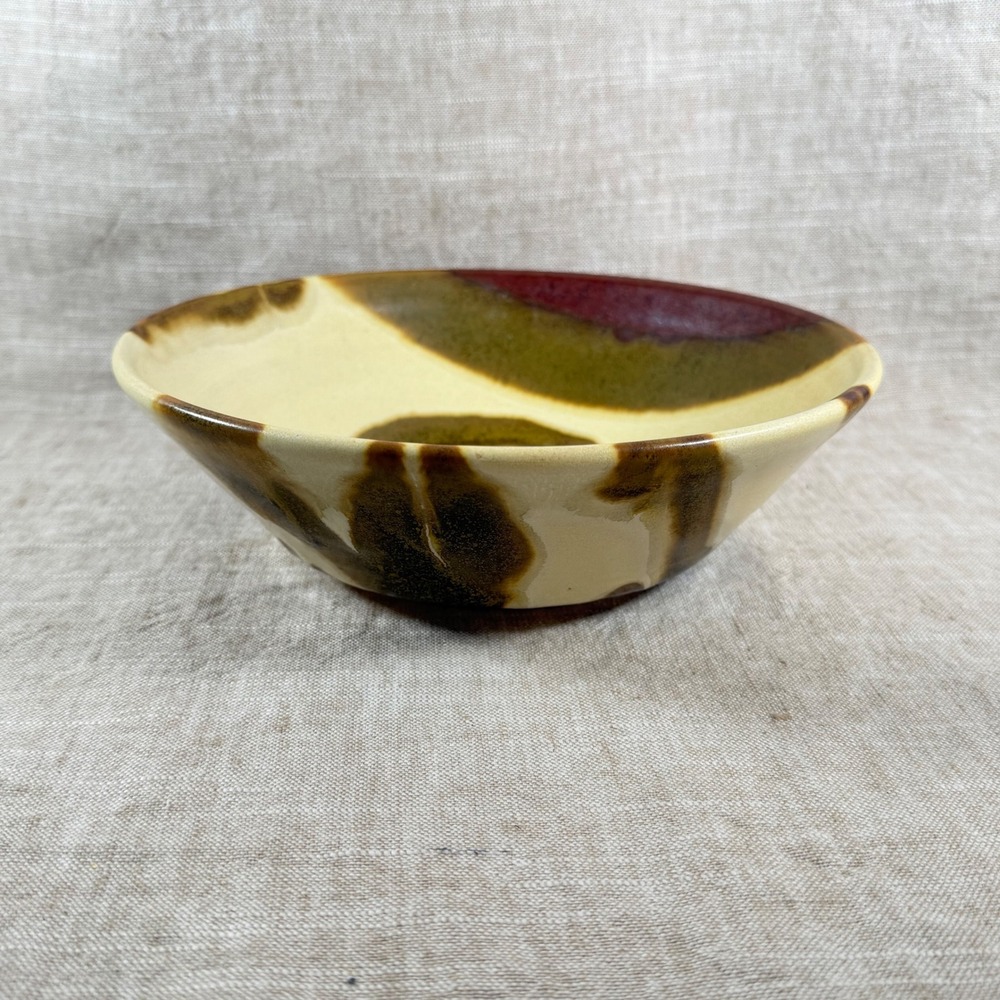 Vintage Studio Pottery Bowl Abstract Earth Tone Ceramic Serving Bowl